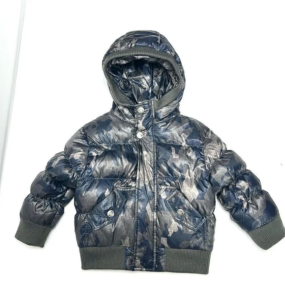 Appaman Down Hooded Puffer Baby Boys Gray Navy Blue Camo 12-18 m
